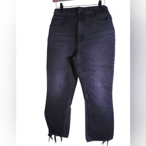 Ambercrombie & Finch The Kick Flare Ultra High Rise Black Denim Jean Raw Hem 27